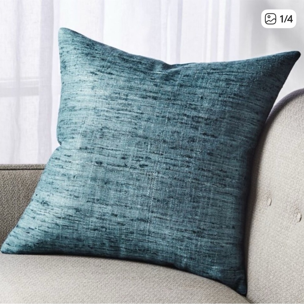Crate&Barrel Blue Silk and Cotton Pillow with down alternative insert, 20”
